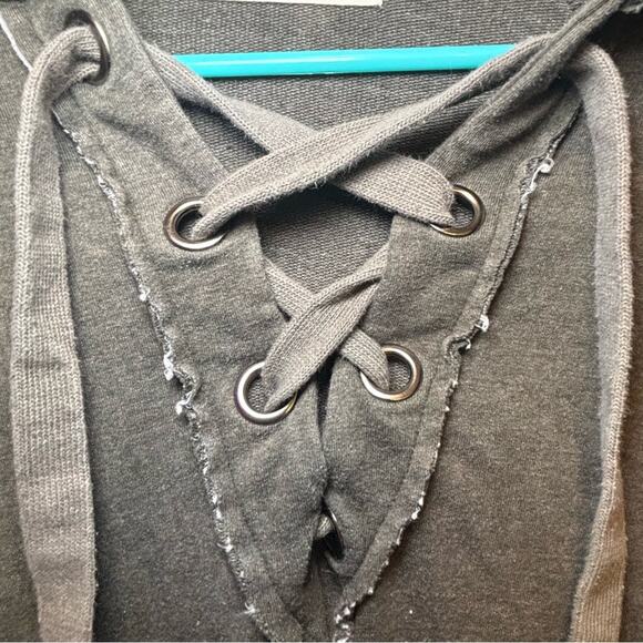 Project Social T Lace-Up Distressed Hoodie Sweatshirt | Size XS - Picture 6 of 7